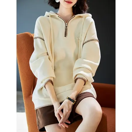 宝诗黎【新品价268元】连帽钉珠慵懒加绒卫衣HY4220图片