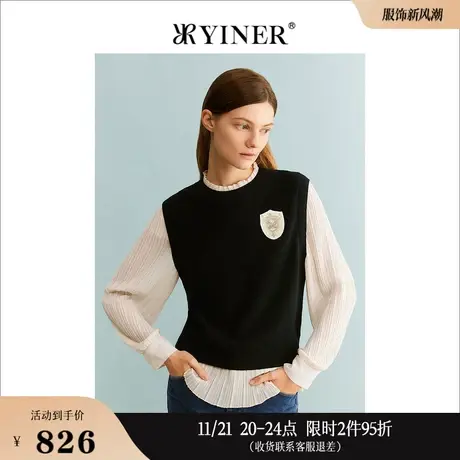 YINER音儿奥莱女装2023秋季浪漫针织衫含羊毛上衣商品大图