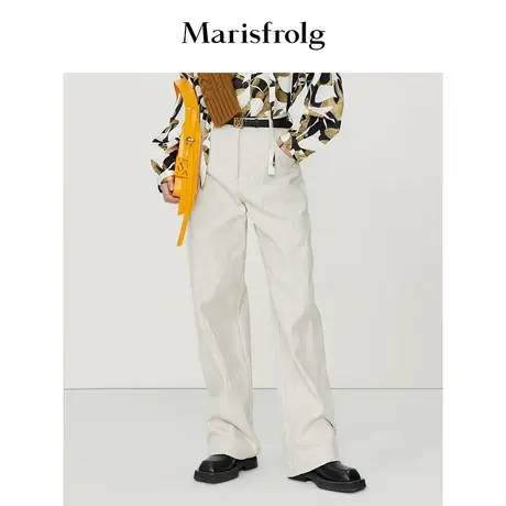 【休闲牛仔系列】玛丝菲尔春装新款白色直筒裤牛仔休闲阔腿裤商品大图