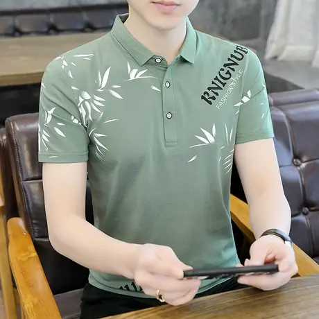 短袖T恤男士2024夏季新款青年印花翻领polo衫个性潮流打底衫男装商品大图