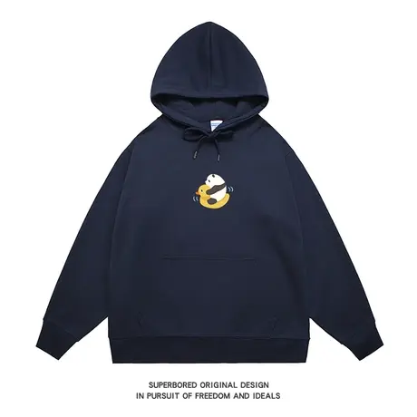 港风趣味卡通熊猫连帽卫衣男秋冬款宽松休闲套头情侣装上衣帽衫商品大图