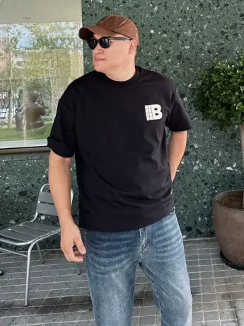 DAEVU秋新款大码男装B字母帅气阔版潮胖加肥加大男款圆领中袖卫衣商品大图