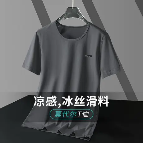 莫代尔短袖t恤男潮牌夏季冰丝速干凉感半袖圆领上衣服打底衫体恤商品大图