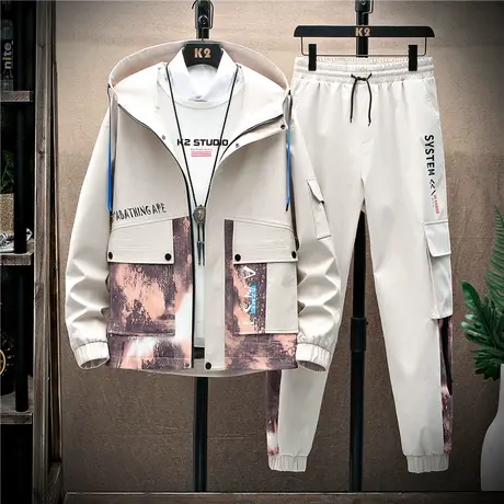 工装夹克男士套装2023春秋季潮流搭配帅气一套潮牌休闲衣服外套男商品大图