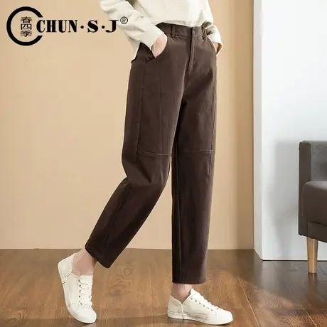 咖啡色裤子女秋冬2023新款休闲哈伦女裤九分老爹萝卜裤灯笼裤加绒商品大图