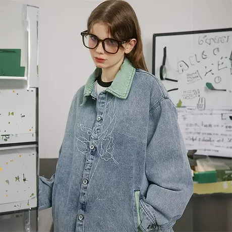 美式复古牛仔外套女春秋2023年新款ins潮牌街头宽松oversize上衣图片