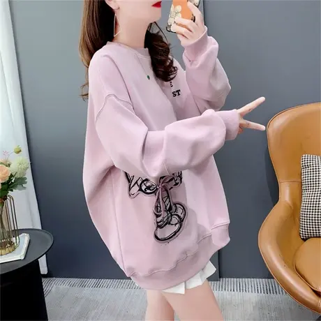 学院风卡通印花圆领卫衣女秋季新款宽松大码休闲洋气减龄显瘦上衣商品大图