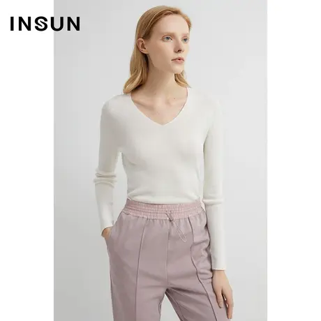 INSUN恩裳线上专选秋季V领修身内搭毛针织衫图片