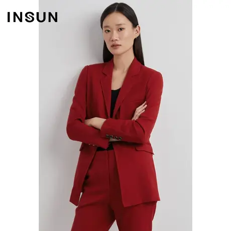INSUN恩裳冬季红色羊毛西装外套图片