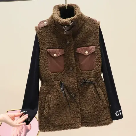 新款女士马甲背心秋冬皮毛一体羊羔毛绒棉马夹坎肩外套韩版宽松潮图片