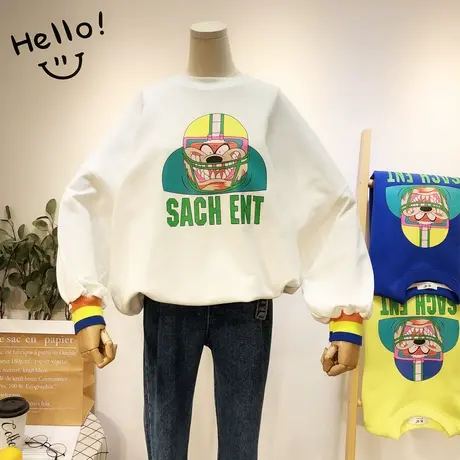 2020春新款韩国东大门ins潮卡通洋气毛圈棉卫衣休闲宽松BF大码女商品大图