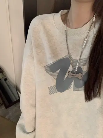 圆领灰色高级感卫衣女春秋薄款oversize潮牌宽松美式复古长袖上衣商品大图