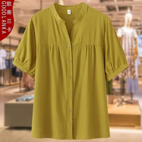 200斤妈妈装夏季薄款短袖衬衫洋气时尚中年加大码小V领雪纺上衣女商品大图
