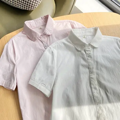 夏装文艺小清新纯棉短袖白衬衫女职业基础款学生宽松百搭休闲上衣商品大图