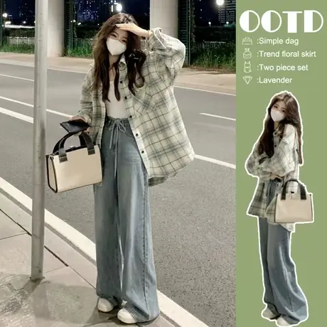 格子衬衫女2022新款秋冬上衣设计感小众法式别致长袖衬衣开衫外套商品大图