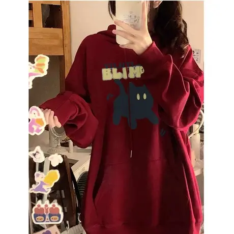 美式复古hiphop卫衣女春秋薄款宽松oversize慵懒风连帽小个子外套商品大图