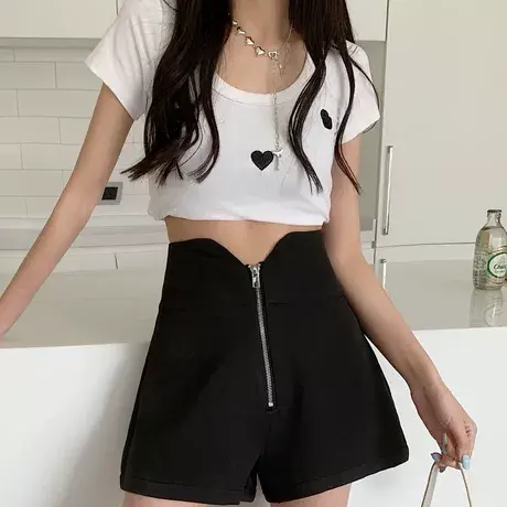 辣妹短裤女2024春秋新款高腰大码外穿休闲阔脚裤显瘦休闲打底靴裤商品大图