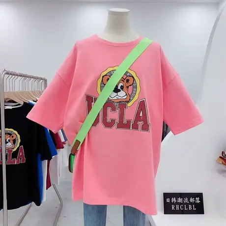 短袖t恤女2021夏装新款韩版ins潮慵懒风bf宽松中长款休闲半袖上衣商品大图