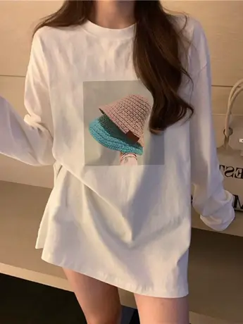 白色内搭打底衫女秋冬季加绒小众设计感长袖t恤胖mm大码女装上衣图片