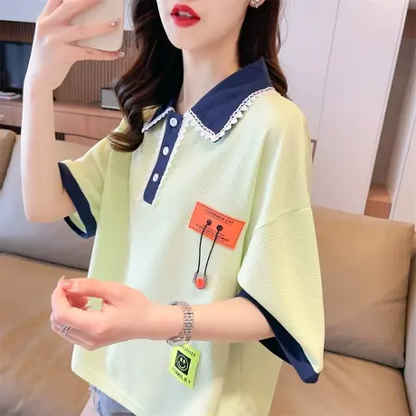 小众设计感短袖t恤女夏季韩版宽松撞色短款翻领polo衫假两件上衣商品大图
