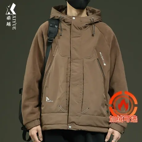 希越秋冬季重磅摇粒绒棉衣男士宽松加大码黑科技内里加绒棉袄外套商品大图