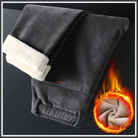 秋冬季加绒加厚休闲裤高端灯芯绒男裤子宽松直筒保暖棉裤外穿冬裤商品大图