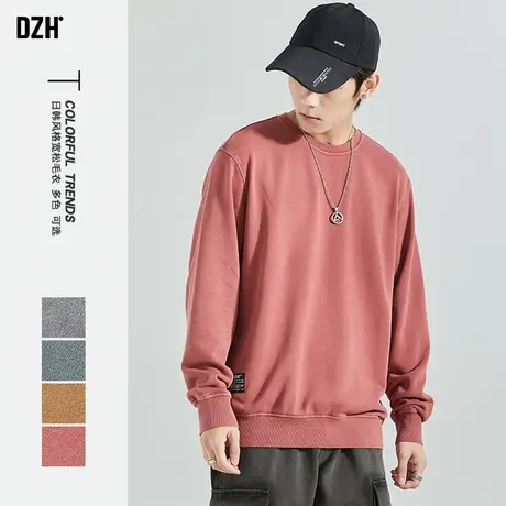 男生圆领卫衣男春秋季大码潮男装2023新款休闲上衣无帽情侣装红色商品大图