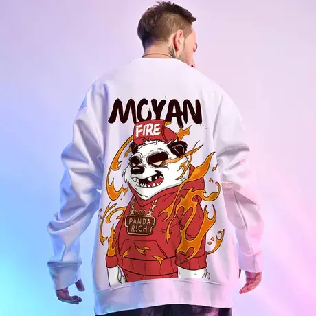 国潮熊猫无帽卫衣男ins宽松大码圆领嘻哈潮牌加绒加厚秋冬款外套图片