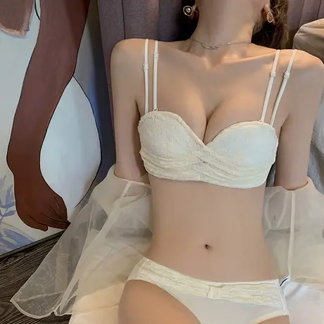 无肩带内衣少女小胸聚拢甜美bra薄款舒适无钢圈上托美背文胸套装商品大图