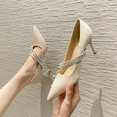 高跟鞋女2024春秋季新款性感尖头小众气质细跟单鞋水钻通勤工作鞋图片