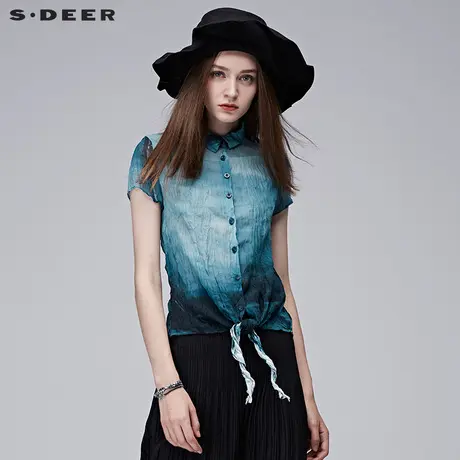 sdeer圣迪奥新品水色晕染系绳抓皱短袖衬衫S17280450图片