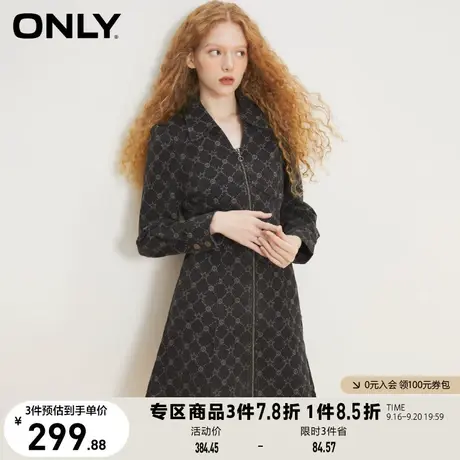 【买4免1】ONLY奥莱夏季休闲V领图案印花A字短款牛仔连衣裙女图片