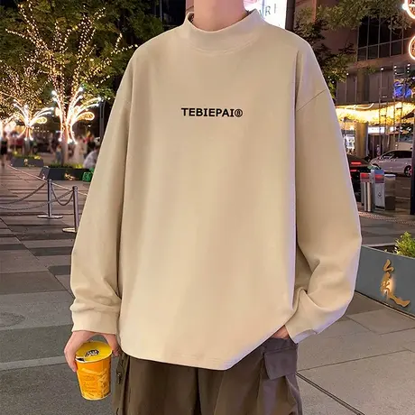 德绒打底衫男春秋季2024新款半高领内搭针织衫港风复古长袖衣服潮图片