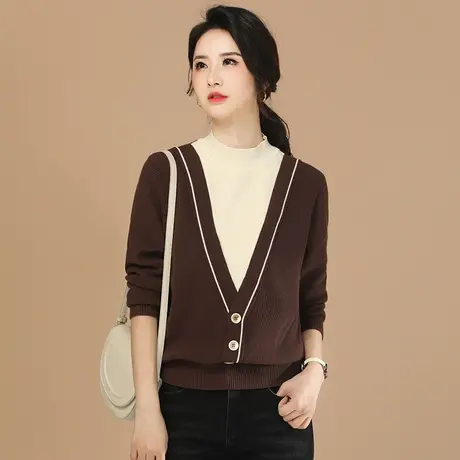 新品88折】气质半高领假两件套头毛衣女2023冬季新款打底针织上衣图片