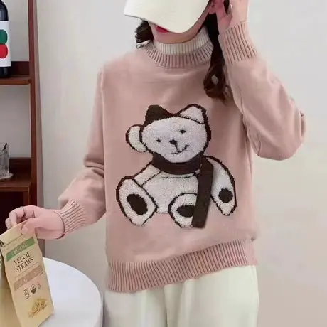 秋冬新款慵懒风宽松显瘦圆领套头毛衣女内搭针织衫设计感洋气上衣商品大图