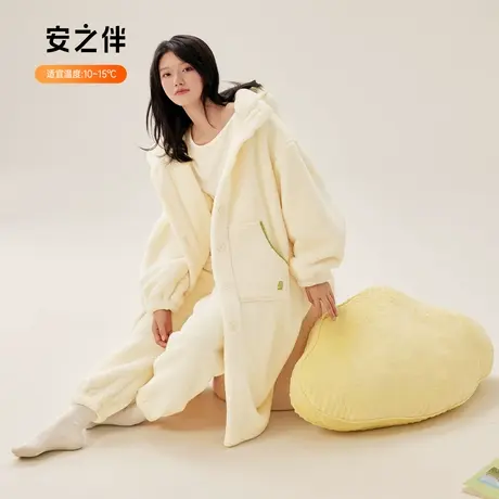 安之伴珊瑚绒睡衣女冬保暖宽松睡袍两件套装加绒家居服大码可外穿图片