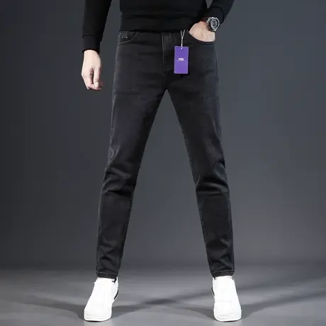高端黑色牛仔裤男款修身小脚2023新款弹力休闲百搭男士裤子秋冬款商品大图