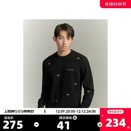 GXG男装2023年冬季新品柔软舒适撞色刺绣简约圆领毛衣针织衫男商品大图