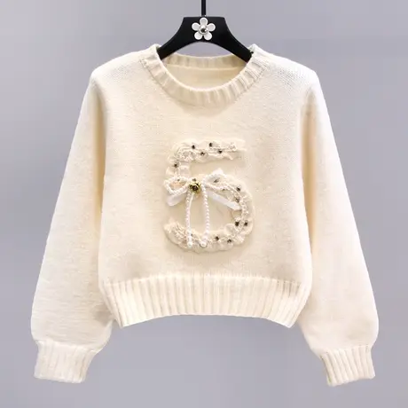 小香风蝴蝶结钉珠毛衣女冬季2023新款时尚洋气高级感小个子针织衫商品大图