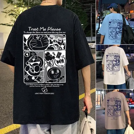 纯棉重磅潮流卡通短袖t恤男夏季宽松衣服体恤ins潮牌2023新款上衣商品大图