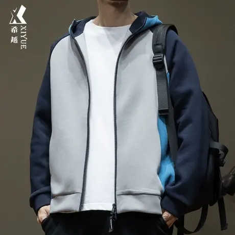 希越重磅开衫卫衣男2024春秋新款宽松大码重磅男士连帽空气层外套图片