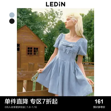 乐町公主风连衣裙夏季软牛仔茶歇法式辣妹短裙蝴蝶结连衣裙图片