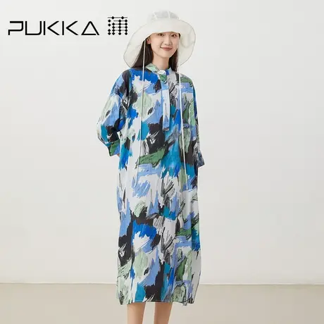 蒲PUKKA 2023夏女装原创独家定制印花宽松小立领日系连衣裙图片