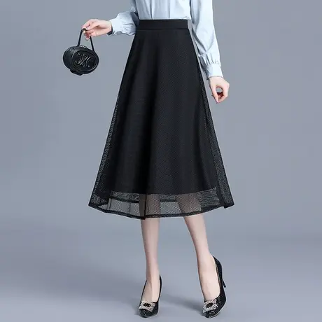 黑色显瘦网纱裙女春季2024新款高腰垂感a字裙时尚百搭通勤a字裙商品大图