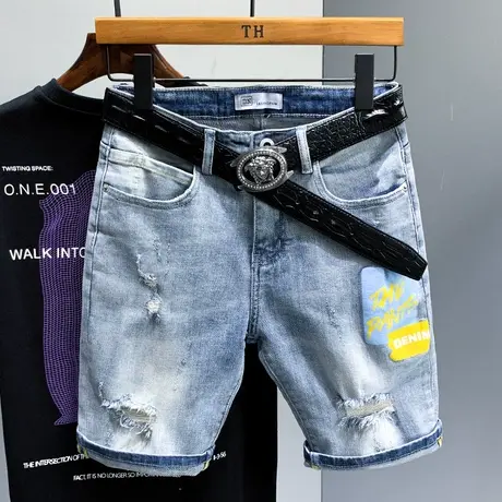 夏季新款破洞牛仔短裤男潮牌五分裤子男韩版5分中裤时尚马裤学生商品大图