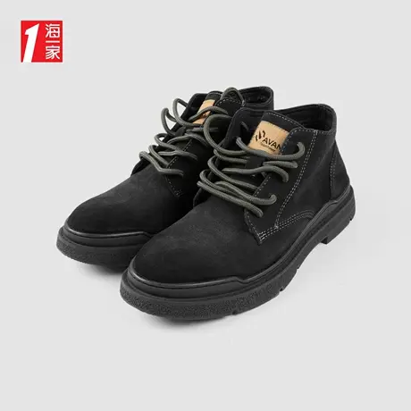 海一家保暖薄绒休闲鞋2023秋季新款系带商务有型简约日常靴子男图片