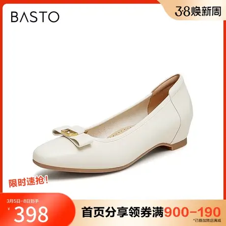 百思图2024春季新款商场同款简约通勤便鞋坡跟浅口女单鞋TM623AQ4图片