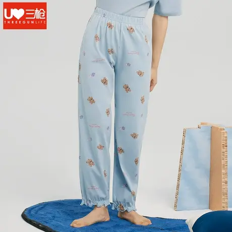 三枪家居裤女春夏薄款纯棉大码睡裤印花宅宅裤全棉女士家居服长裤商品大图