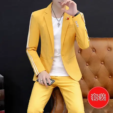 ins韩版修身西服男士时尚主持白色礼服潮发型师帅气个性西装套装商品大图