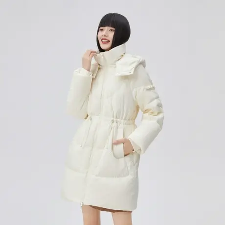 艾莱依2022年新款鸭绒羽绒服女款简约气质冬季收腰设计感连帽外套商品大图